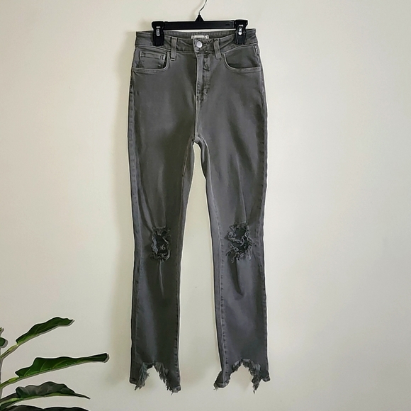 L'agence Gray Mid Rise Straight Leg Distressed Hem Stretch Jeans Women's 25 - Picture 1 of 6